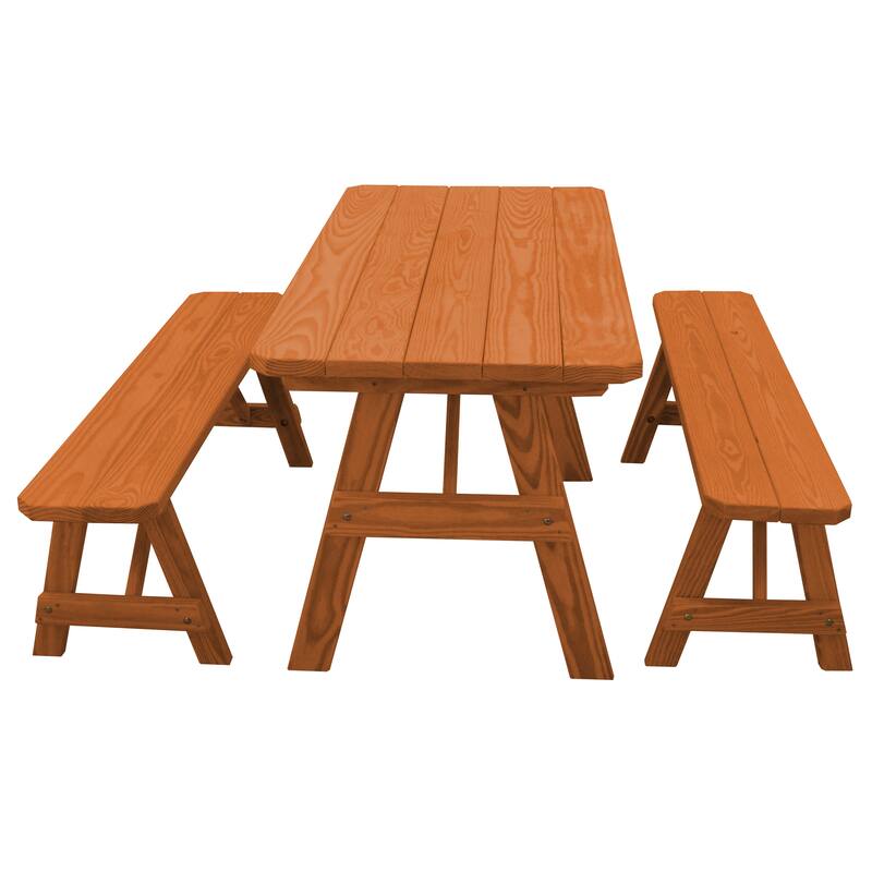 Pine 5' Traditional Picnic Table with 2 Benches - Redwood Stain