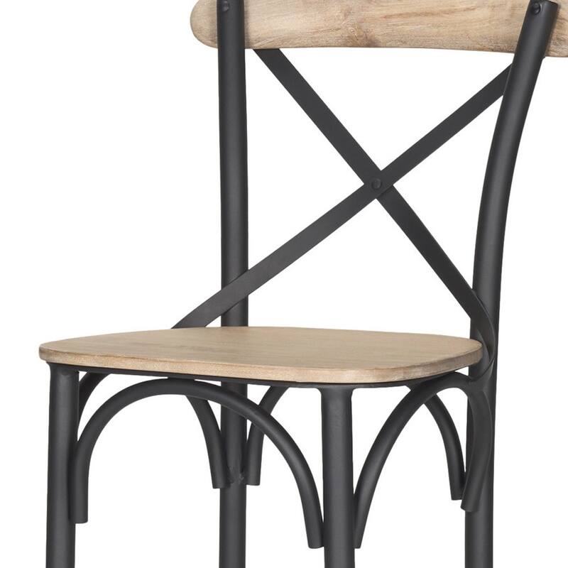 HomeRoots 26" Natural and Gray Solid Wood and Iron Counter Height Bar Chair