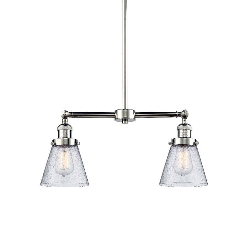 Innovations Lighting Small Cone 2 Light 21" Wide Linear Chandelier - Polished Nickel / Seedy