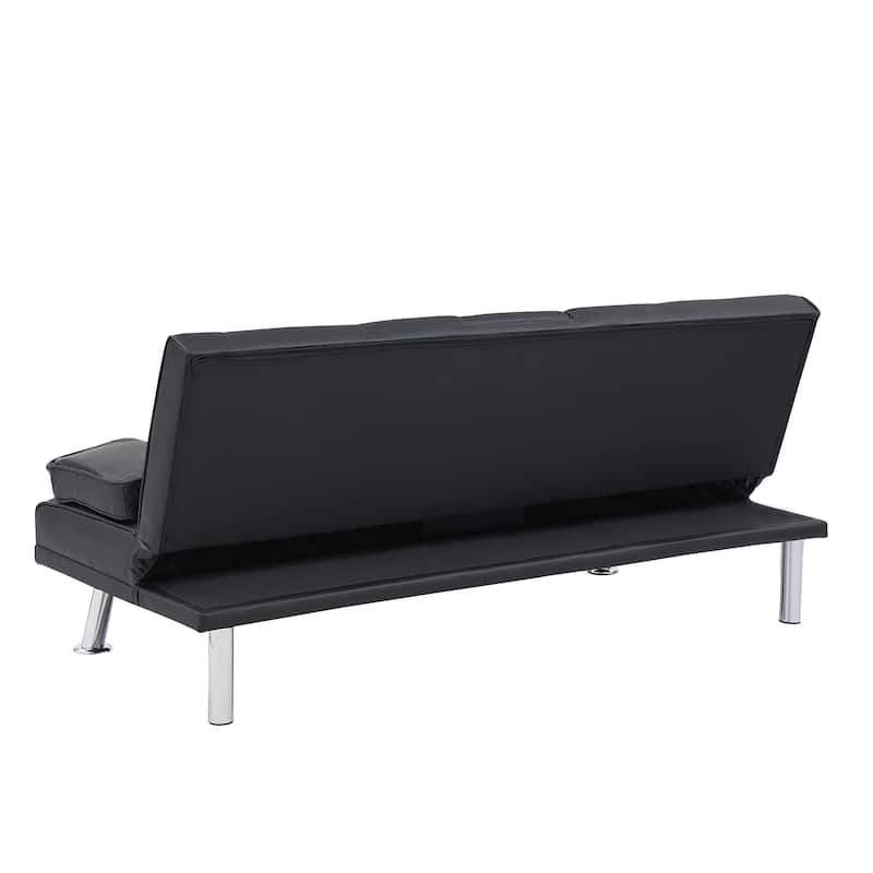 Adjustable Loveseat Couch PU Leather Sleeper Sofa Bed w/ Folding Table