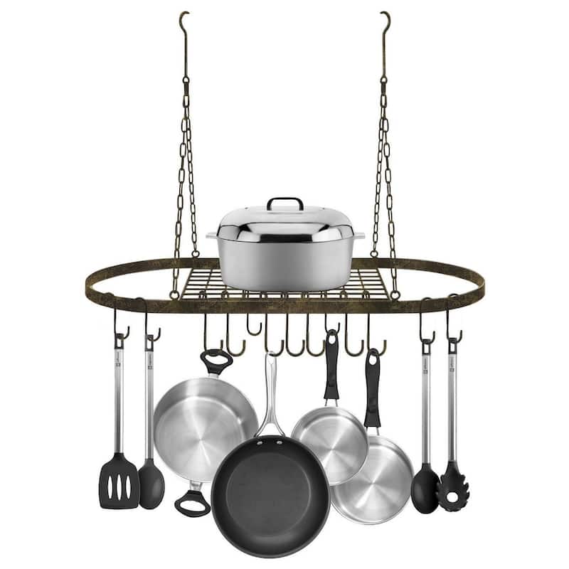 Sorbus Pot and Pan Rack for Ceiling with Hooks - Oval Mounted Storage Rack - 31.50" L X 16.50" W X 21" H - 31.50" x 16.50" x 21"