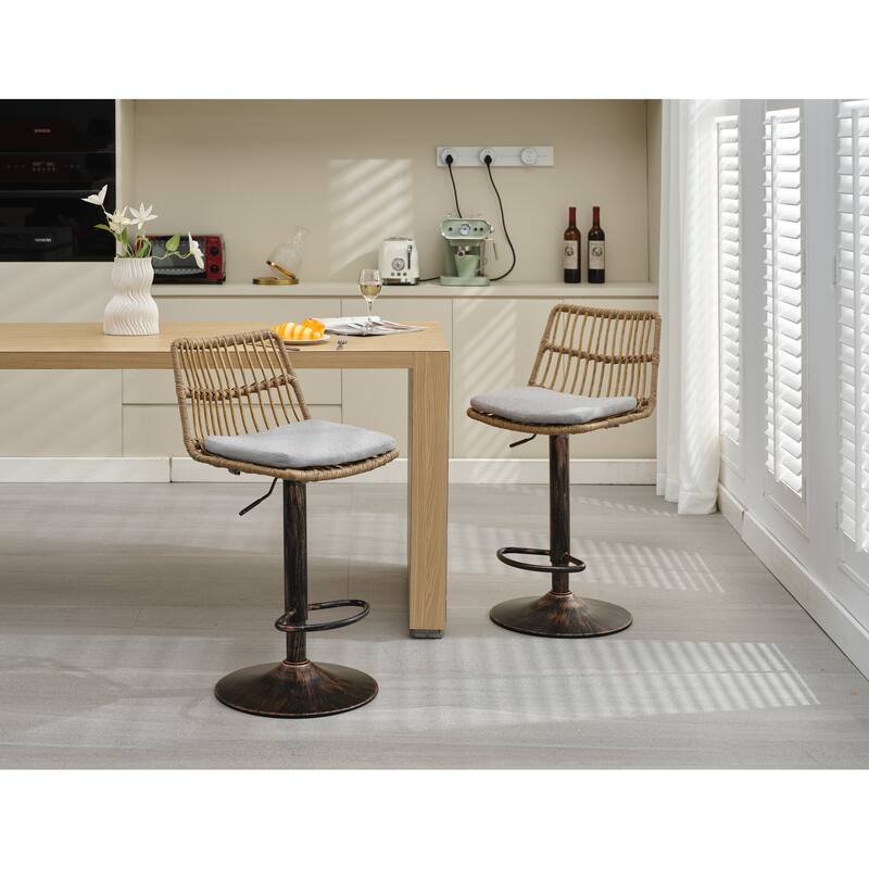 Set Of 2 Rattan Bar Stool