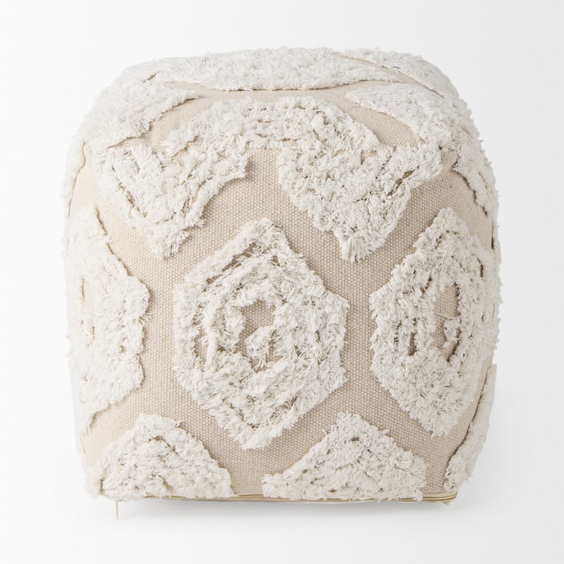 Mercana "Ekanta" Cream & Beige Patterned Cotton Square Pouf