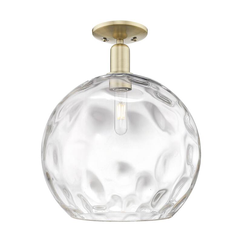 Innovations Lighting 716-1C-17-14 Athens Water Glass Semi-Flush Athens - Antique Brass / Clear Water Glass