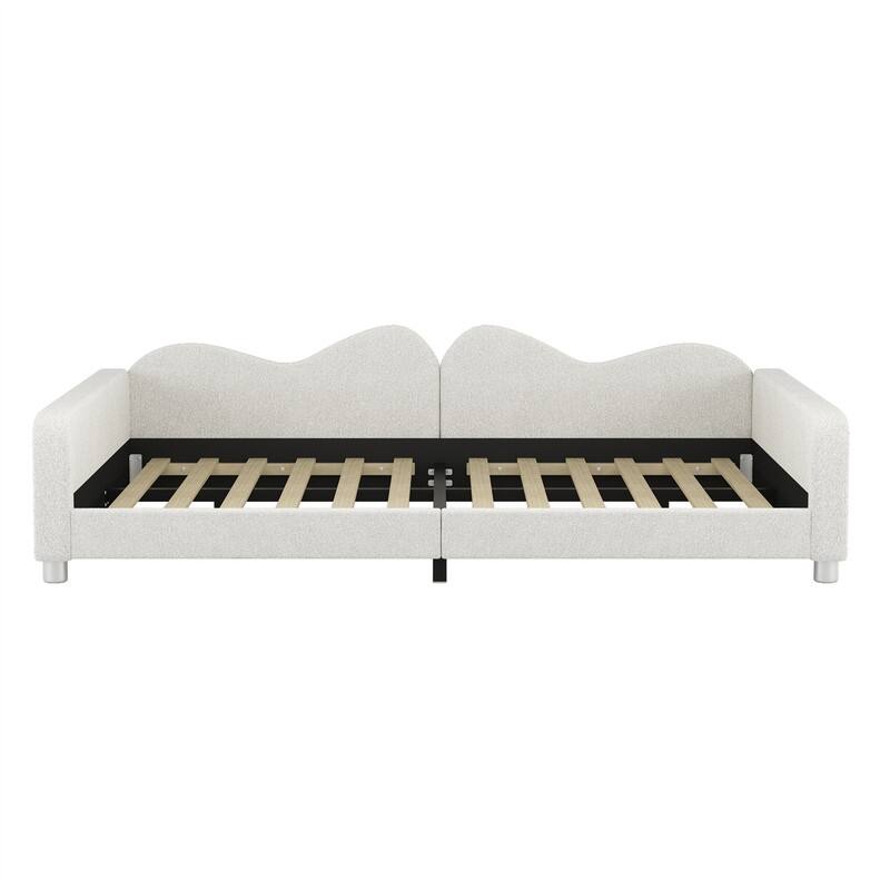 Upholstered Daybed with Cloud-Shaped Backrest, Twin/Full Size Sherpa Fabric Daybed Frame Sofa Bed with Support Legs for Kids