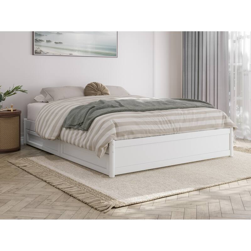 Barcelona Panel Platform Bed with Storage Drawers - White - Queen