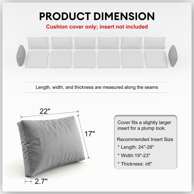 FINCATI 28" × 28" Outdoor Cushion Cover, Sofa Cushion Replacement Slipcover, Patio Seat Cover 28 Inches (COVER ONLY!)