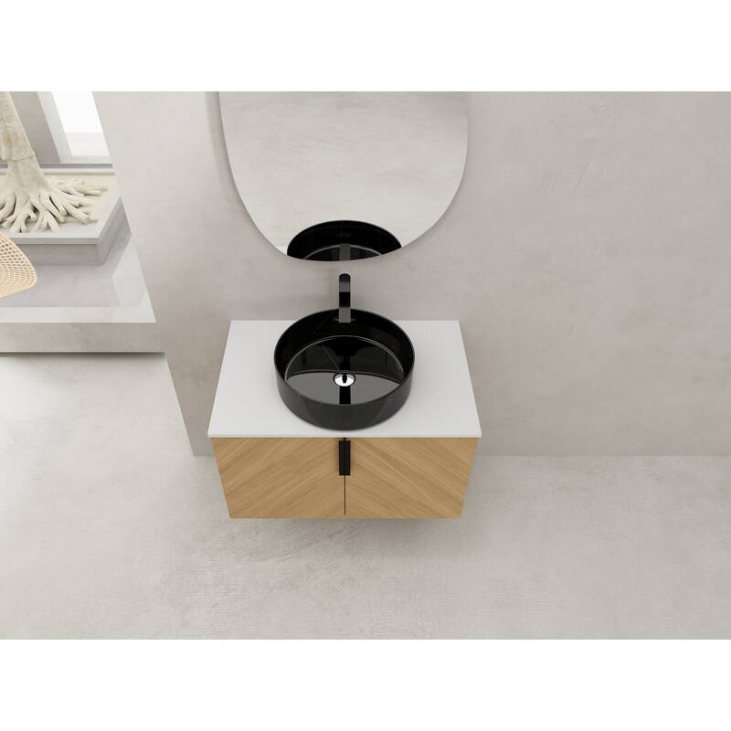 30" Bathroom Vanity with Matt Black Engineered Quartz Sink and Soft Black Drawers, Wall Mounted Floating Bathroom Vanity