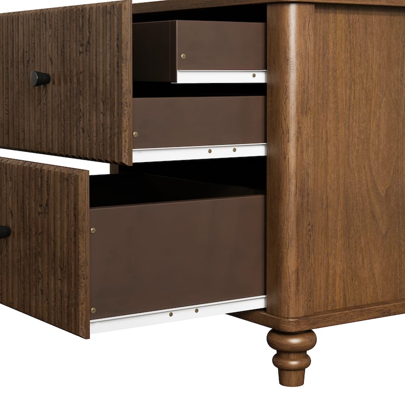GDFStudio Mid-Century Fluted 3-Drawer Wooden Nightstand with Metal Handles