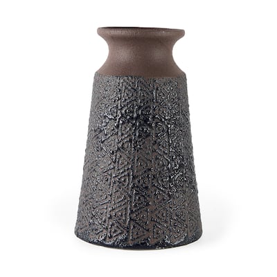 Sefina III Large Brown/Black Patterned Ceramic Vase - 7"W x 7"D x 11"H