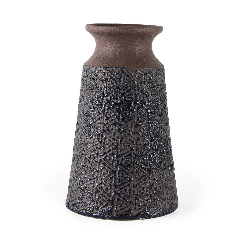 Sefina III Large Brown/Black Patterned Ceramic Vase - 7"W x 7"D x 11"H