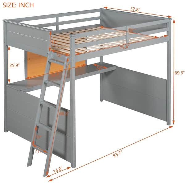 dimension image slide 1 of 3, Modern Versatility Full size Wooden Loft Bed with Desk and Writing Board, No Box Spring Required, Maximized space