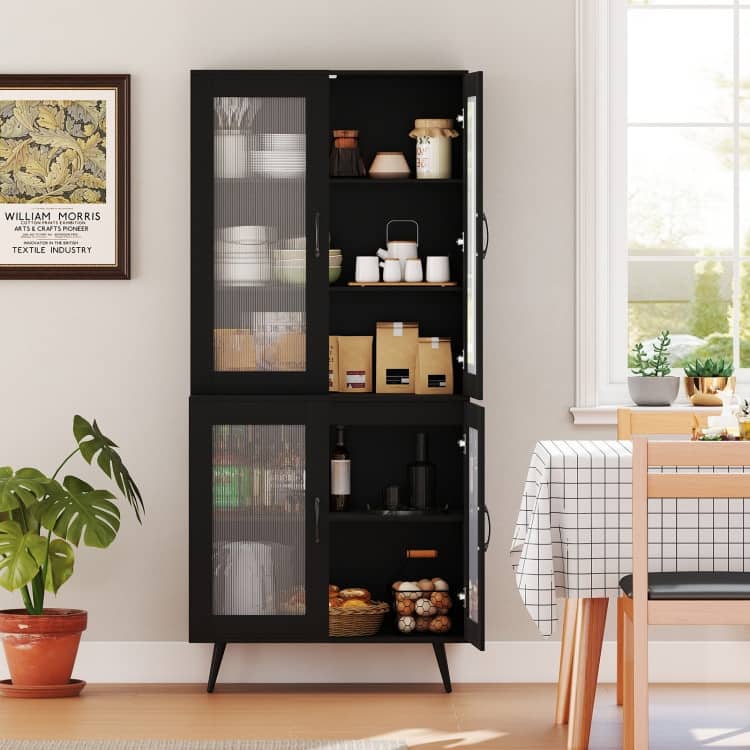 Engineered Wood and Metal Pantry Cabinet with Adjustable Shelves - 31.5" x 16" x 70.5"