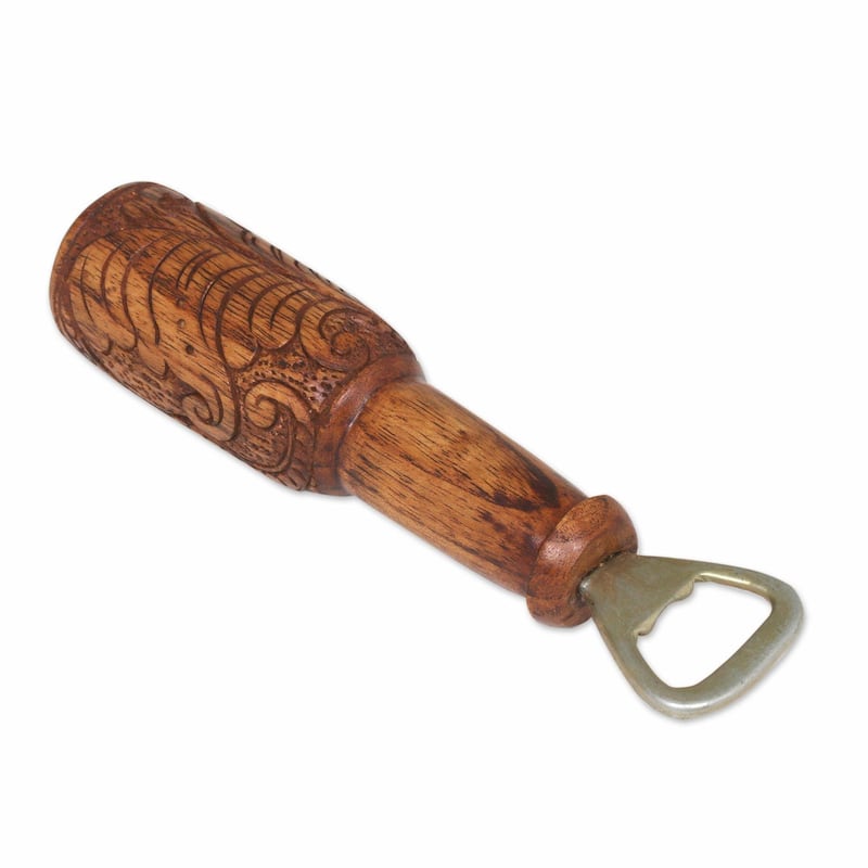 Novica Handmade Bottles Up Wood Bottle Opener