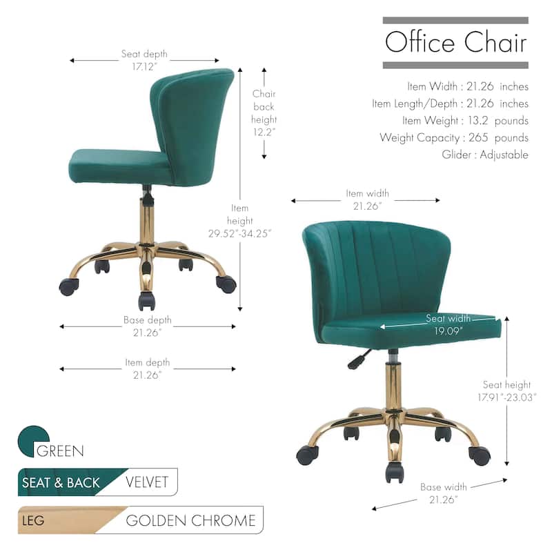 Porthos Home Rye Velvet Office Chair with Gold Chrome Legs