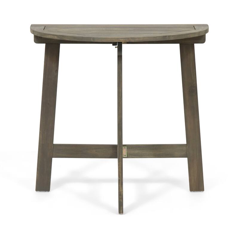 Outdoor 3pc Half-Round Folding Acacia Wood Bistro Set: Weather-Resistant, Space-Saving,Grey