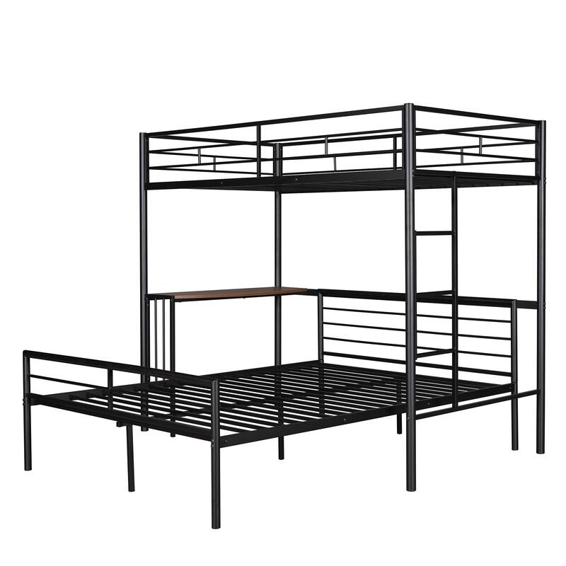 Twin Over Full Metal Bunk Bed with Desk, Ladder, and Quality Slats for Bedroom