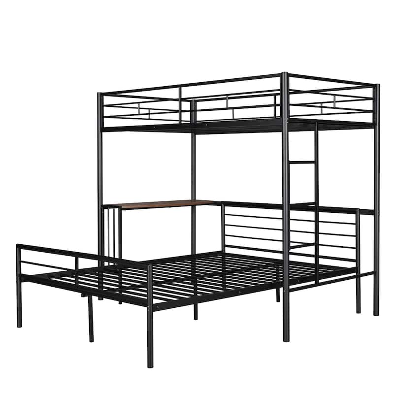 Twin over Full Metal Bunk Bed with Desk, Ladder, and Quality Slats