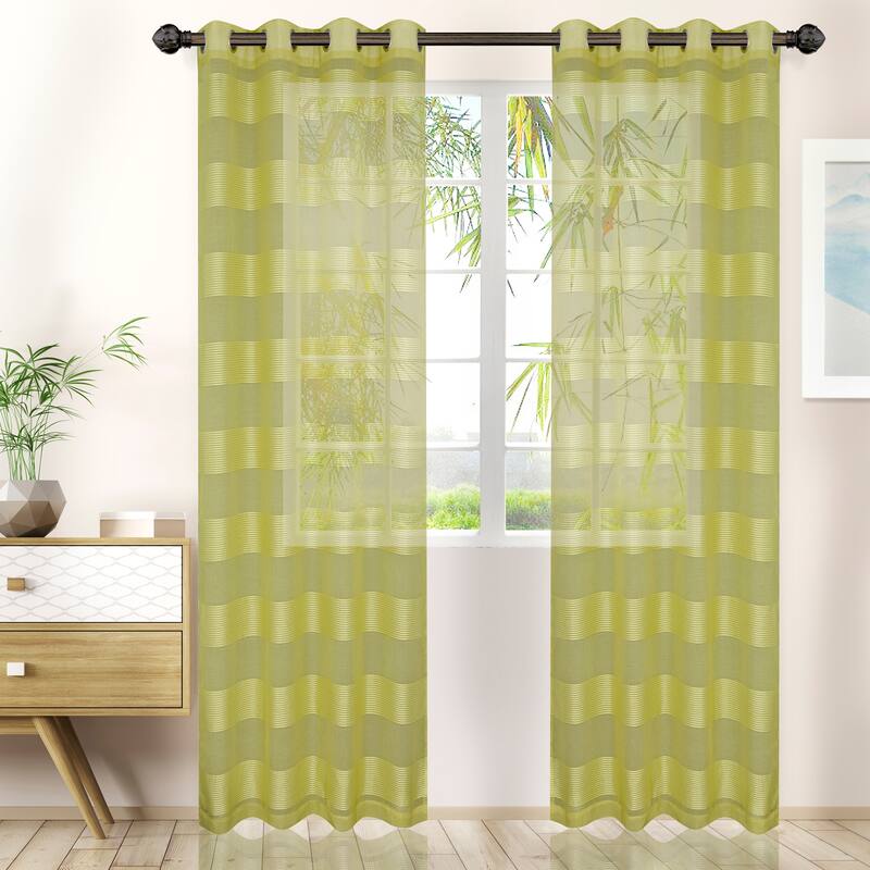 Superior Alzane Rope Sheer Grommet Curtain Panel - (Set of 2) - 52" x 96" - 96 Inches - Lime