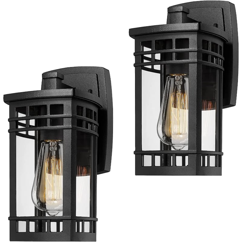 Outdoor Wall Lantern, Exterior Light Fixture Wall Mount with Clear Glass Shade - 2 Pack