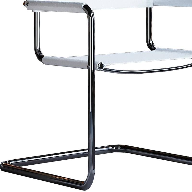 HomeRoots 23" Silver And White Leather and Stainless Steel Arm Chair - 22.95 in. x 31.30 in. x 23.62 in.