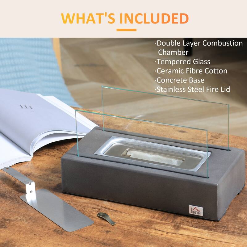 HOMCOM Tabletop Fireplace, 13" Concrete Alcohol Fireplace for Indoor and Outdoor, 0.04 Gal Max 195 Sq. Ft.