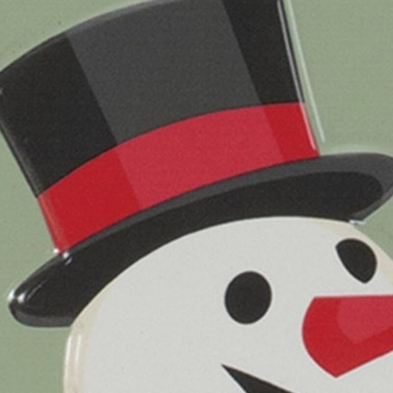 HomeRoots 16" X 9" Green And White Metal Christmas Snowman Hanging Wall Decor