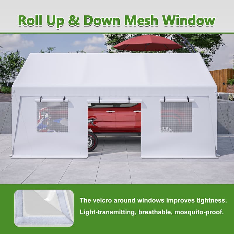 13x20 Heavy Duty Steel Carport Storage Canopy Garage Tent w/ Removable Sidewalls
