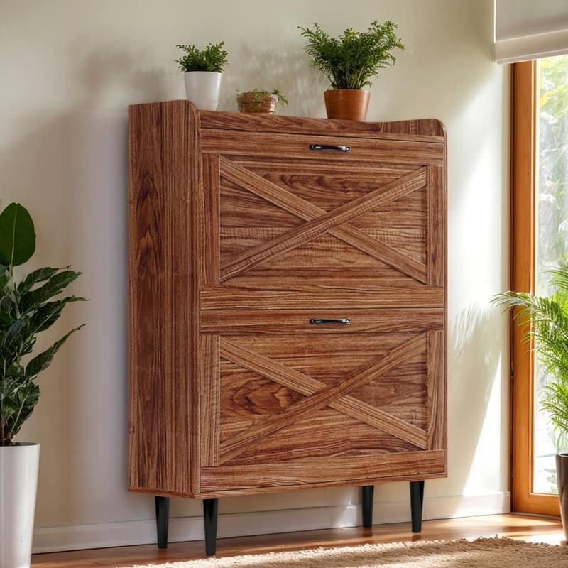 2 Flip 1 Barrier Barn Door Shoe Cabinet Melamine Embossed 31.6in
