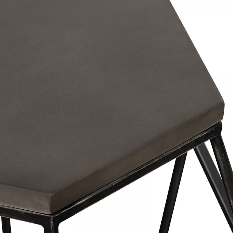 Modern Hexagonal Grey Concrete End Table with Black Metal Frame Indoor Outdoor Side Table - 23” x 22” x 22”