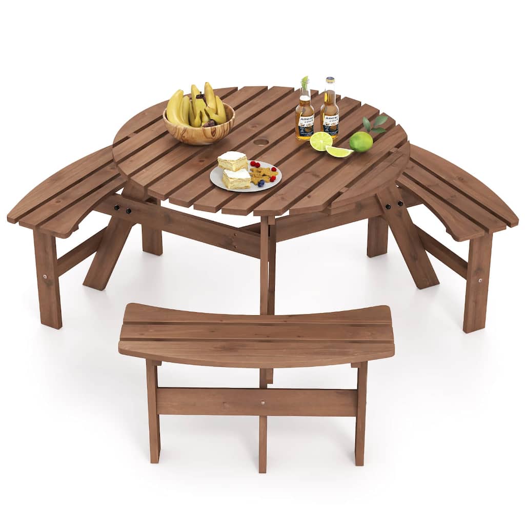 Costway 6-Person Round Picnic Table Set with 3 Built-in Benches 2" - See Details
