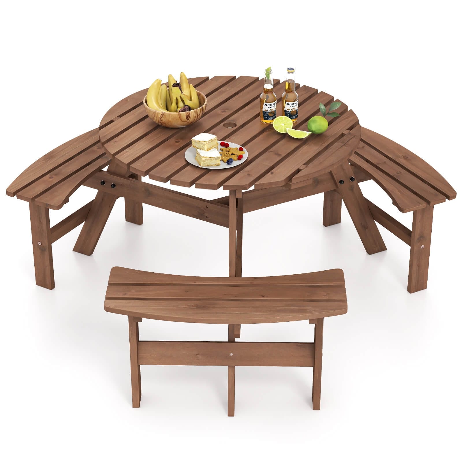 Costway 6-Person Round Picnic Table Set with 3 Built-in Benches 2" - See Details