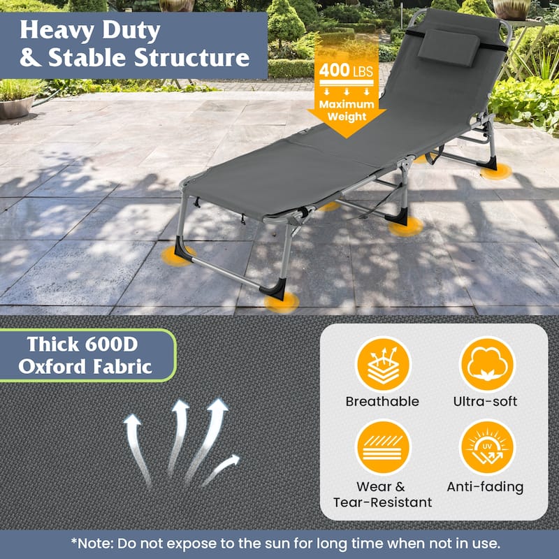 Gymax Outdoor Folding Chaise 5-Position Lounge Chair w/ Face Hole &
