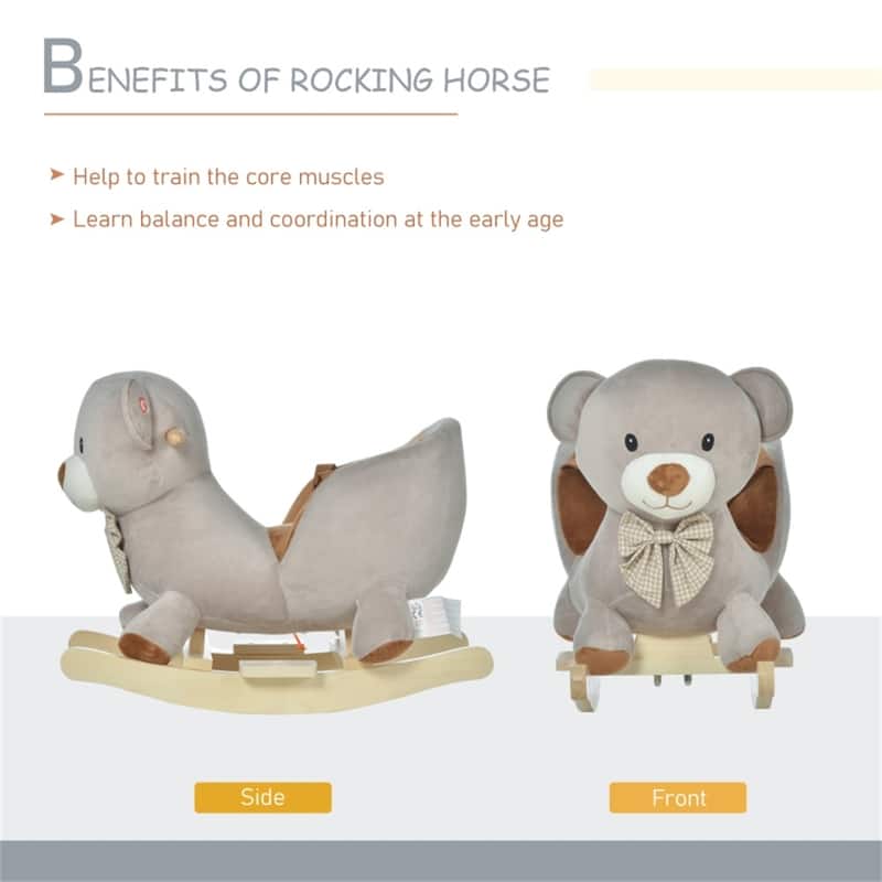 Kids Plush Bear Rocking Horse with Sound Interactive Toy for Toddlers Ages 18-36 Months - 23.6" L x 13" W x 19.7" H