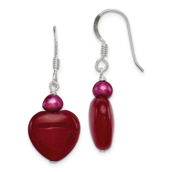 Red Heart Necklace with Dyed Cultured Freshwater Pearls Sterling Silver Red Heart Necklace with Dyed Cultured Freshwater Pearls Sterling Silver