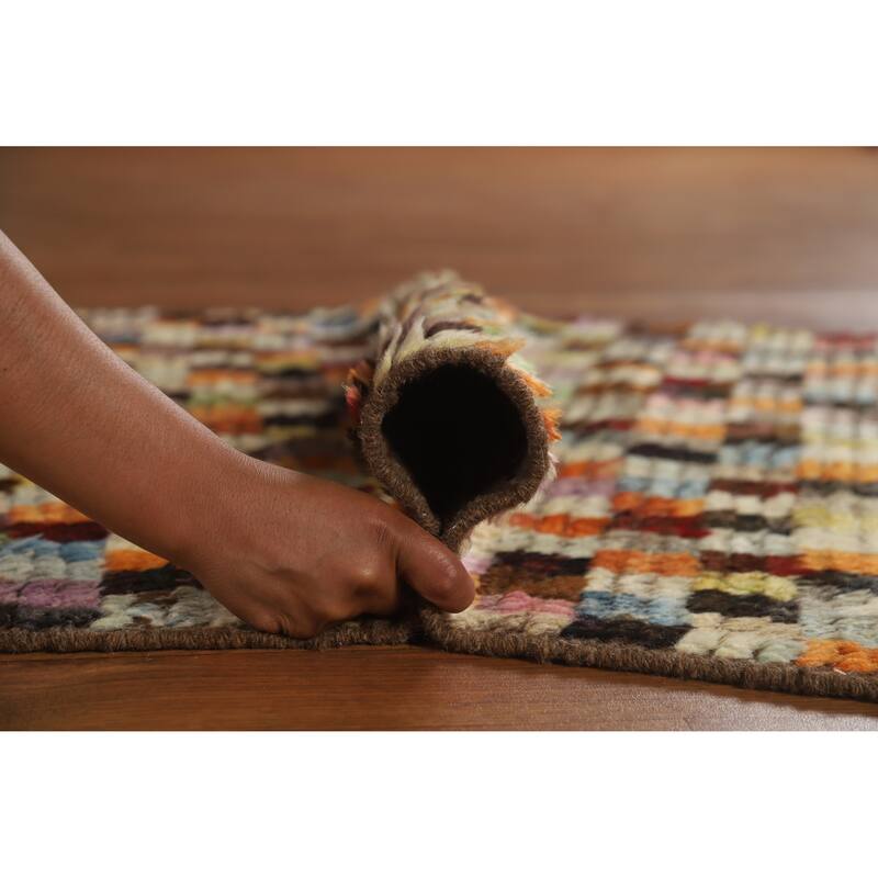 Checkered Tribal Moroccan Oriental Runner Rug Hand-Knotted Wool Carpet - 2'9" x 9'6"