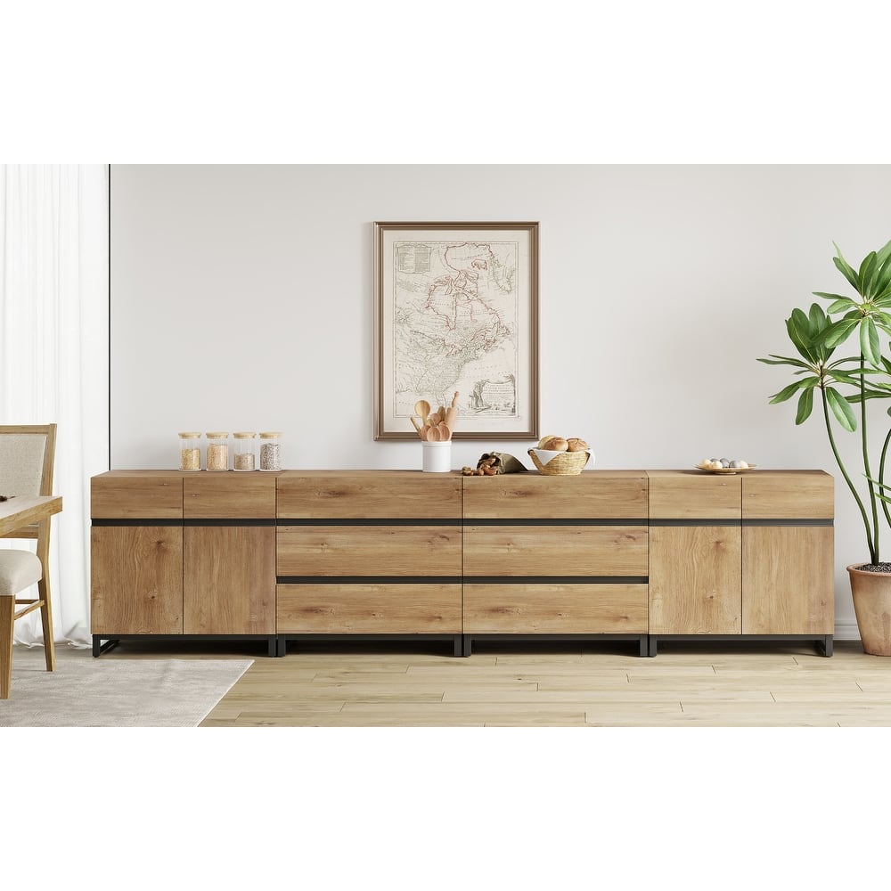 WAMPAT 4 in 1 Multifunctional Sideboard Buffet Cabinets, Modern Sideboard with Adjustable Shelves and 6 Drawers