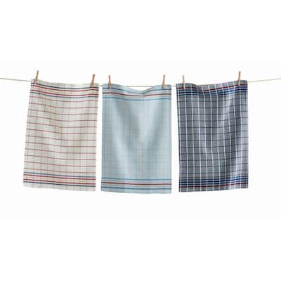 American Check Dishtowel Set of 3 - Multicolor Cotton Kitchen Towels, Everyday Use, Machine Washable, 13" x 26"