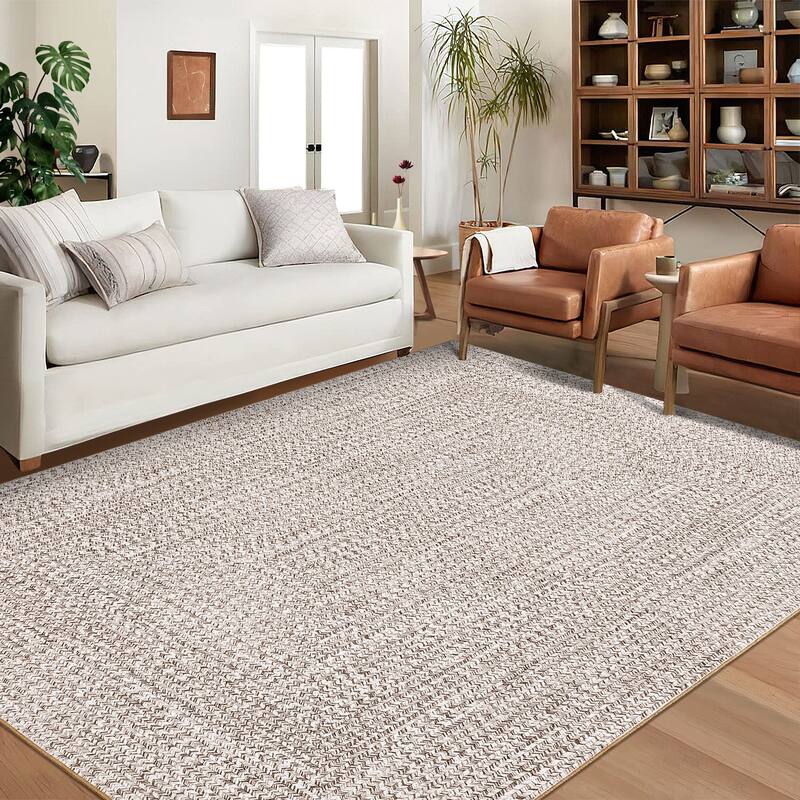 Modern Braided Print Rug Washable Area Rugs for Living Room Bedroom - 10'x13' - Beige Gray