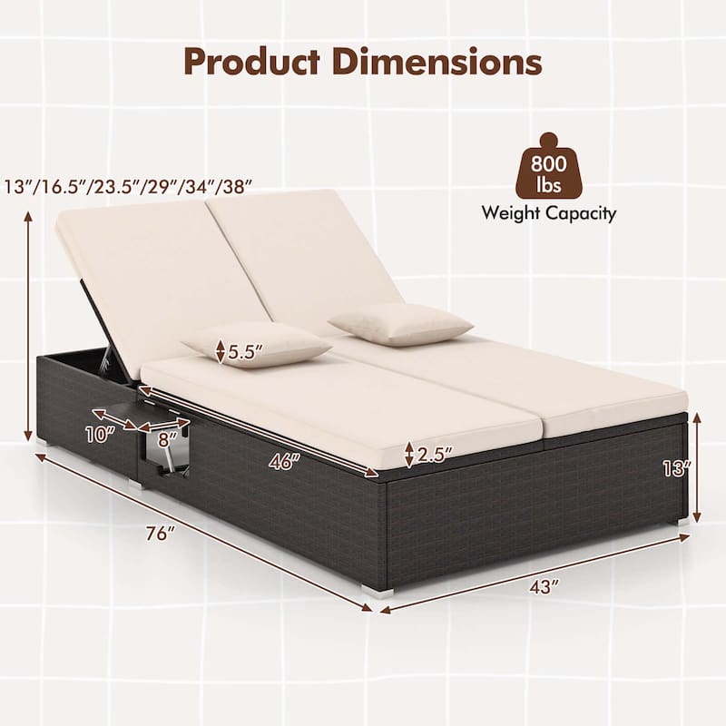 Costway Outdoor Patio Daybed PE Wicker Double Chaise Lounge with - See Details