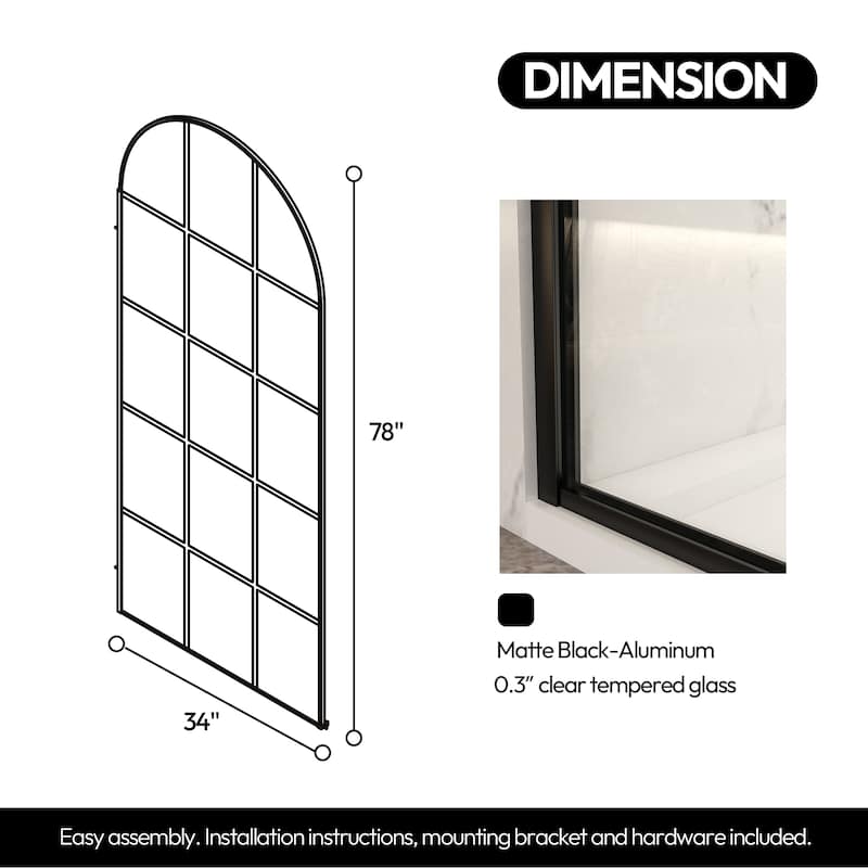 Aranaz Fixed Single Panel Framed Shower Door with Clear Glass - 34" W x 78" H