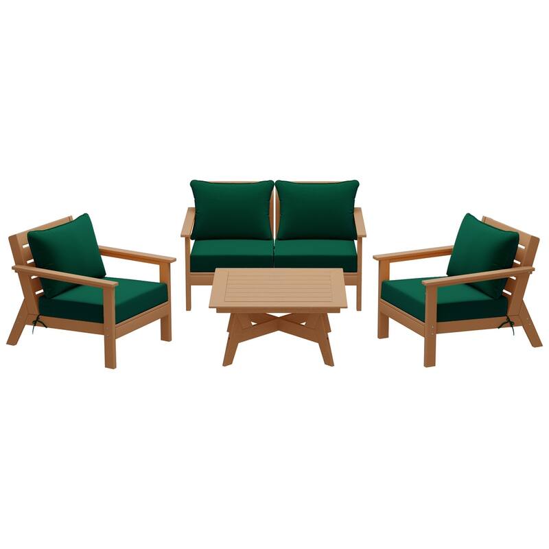 Birchwood All Weather HDPE Outdoor Patio Teak Deep Seating Conversation Set (5-Piece Set)
