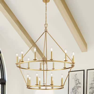 KAWOTI 40" 20-light Modern Adjustable Wagon Wheel Chandelier, 2-Tier