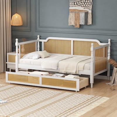 Traditional Rattan Daybed with Storage Drawers or Trundle