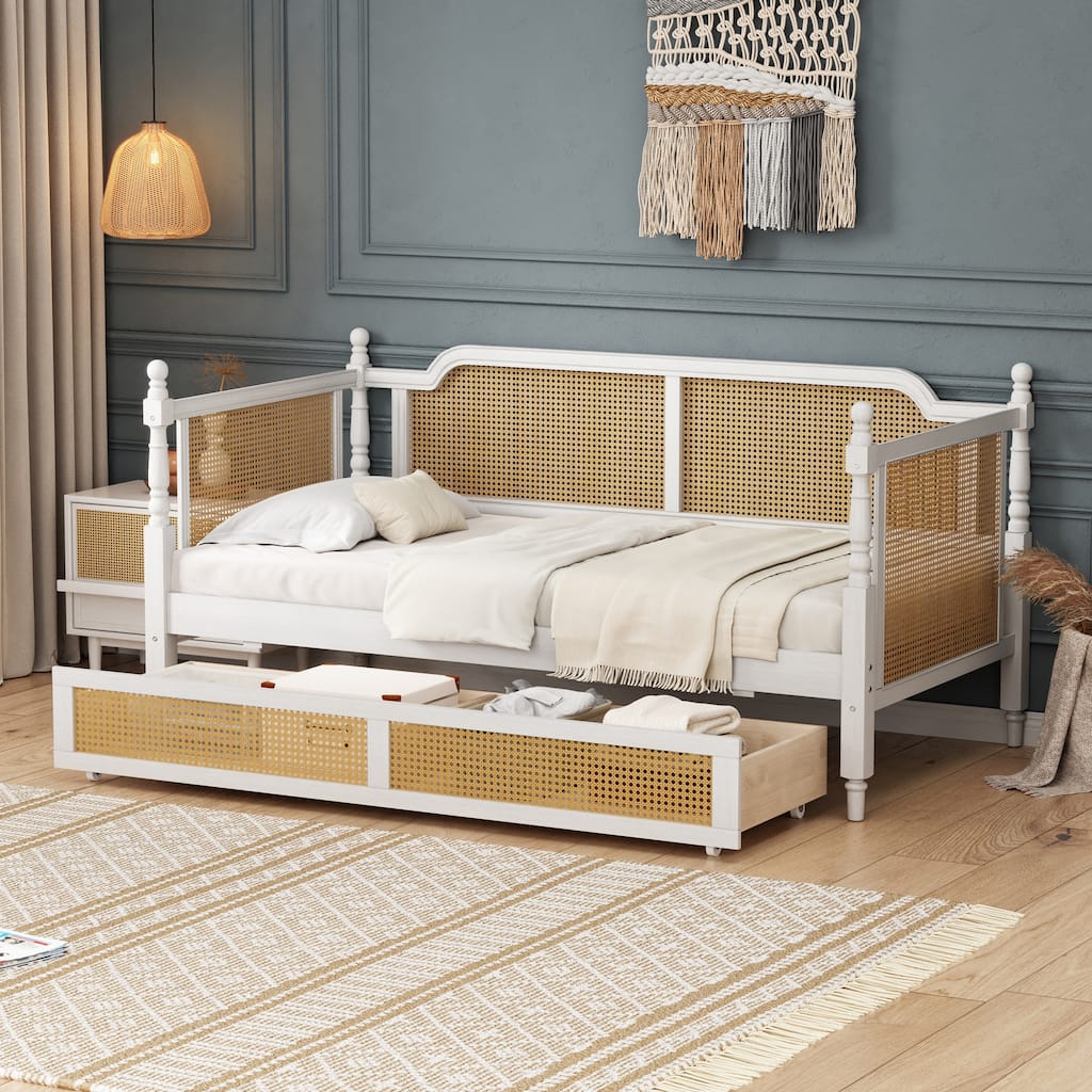 Traditional Rattan Daybed with Storage Drawers or Trundle