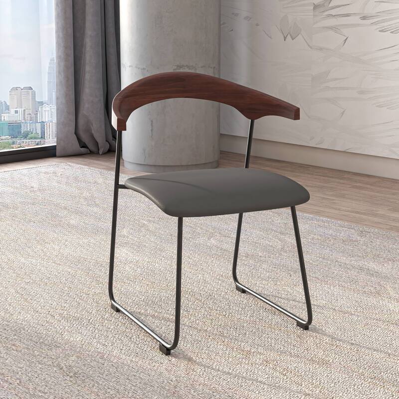 Lyra Modern Dining Chair in Upholstered Faux Leather with Beech Wood Back & Metal Legs by LeisureMod