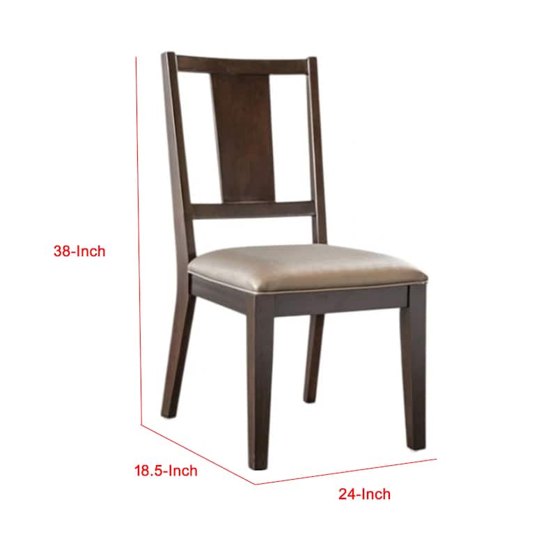 Witzy Side Dining Chair Set of 2, Dark Brown Solid Poplar Wood, Gray