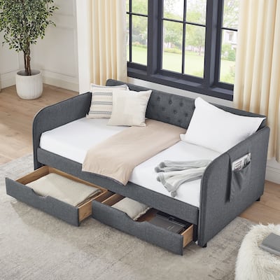 Twin Size Upholstery Daybed with Trundle Bed