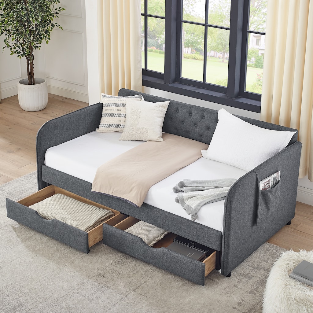 Twin Size Upholstery Daybed with Trundle Bed