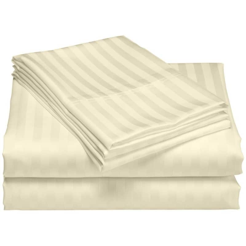 1200 Thread Count Cotton Deep Pocket Luxury Hotel Stripe Sheet Set - Ivory - Queen